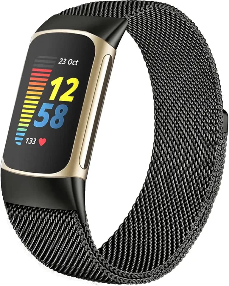 surundo Compatible with Fitbit Charge 6/Charge 5 Bands for Wmen Men, Metal Mesh Milanese Loop Adjustable Strap Replacement for Fitbit Charge 6/Charge 5 Advanced Fitness & Health Trackers