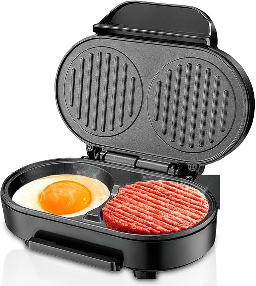 Elektrischer Frühstücksbereiter, Elektrischer Eier-Burger-Maker, Anti-Stick mit Aluminium-Heizplatte, Kompaktes Design für Eier-Pfannkuchen-Steak-Ei-Burger, Leicht zu Tragen