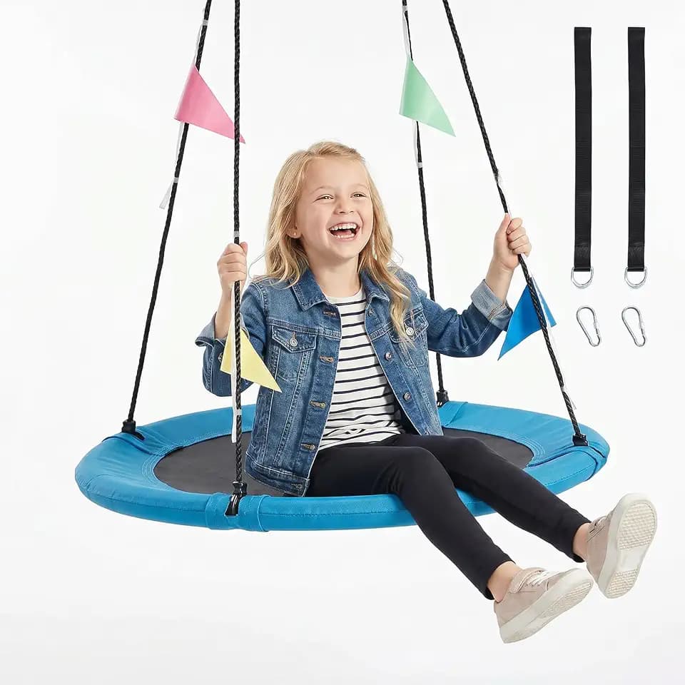 NEWBULIG 40 Inch Saucer Tree Swing, 440 lbs Cap, Kids Adults, Blue