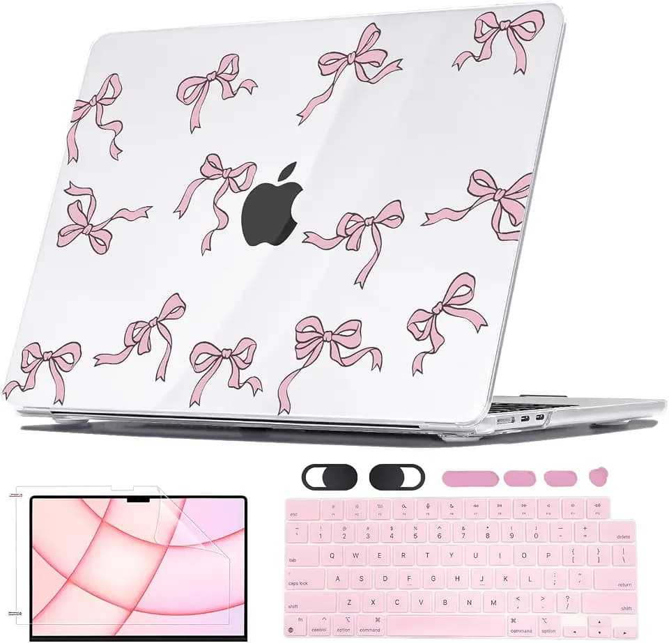 Compatible with MacBook Air 13.6 inch Case 2026 2025 2024 2023 2022 A3240 A3113 A2681 M4 M3 M2 Chip, Pattern Plastic Hard Shell Case Keyboard Cover for MacBook Air 13 Inch M5 A3449, Bowknot