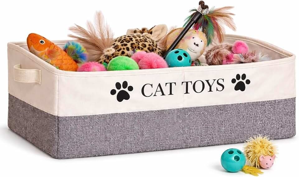 Large Cat Toy Storage Bin Sturdy and Foldable Toy Basket