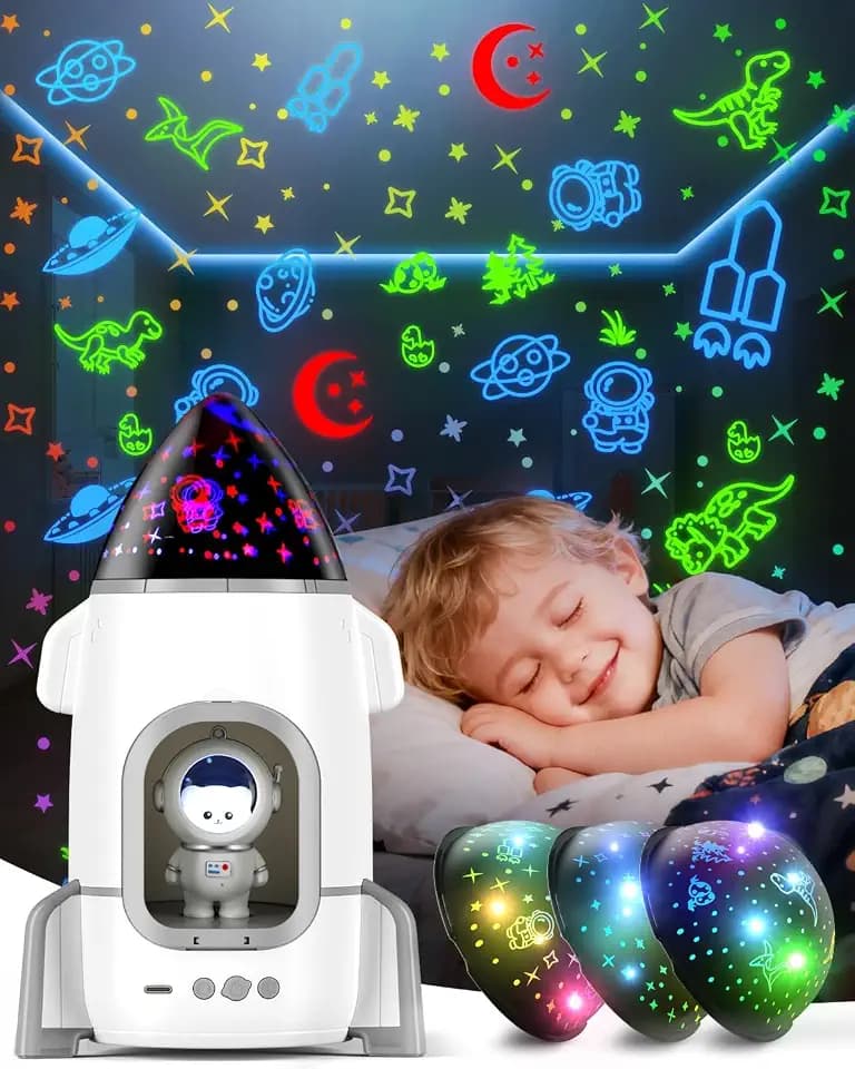Rocket Astronaut Night Light Projector with Music, Films & 360° Rotation