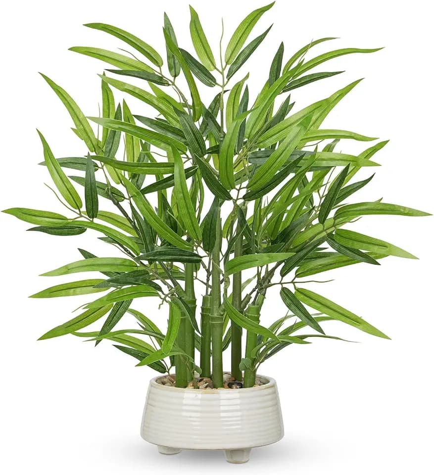 GnFlus Artificial Bamboo in White Ceramic Potted Fake Bamboo Plant-Faux Tree in Pot for Farmhouse Home Living Room Desk Indoor Outdoor Decor