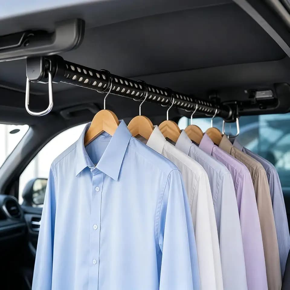 Beinhome Rubber Car Clothes Hanger Bar, Expandable Heavy Duty Car Clothes Rack- Adjustable 35 to 63 inches, Suitable for Sedans, SUV, Truck, Most Vehicles, Black