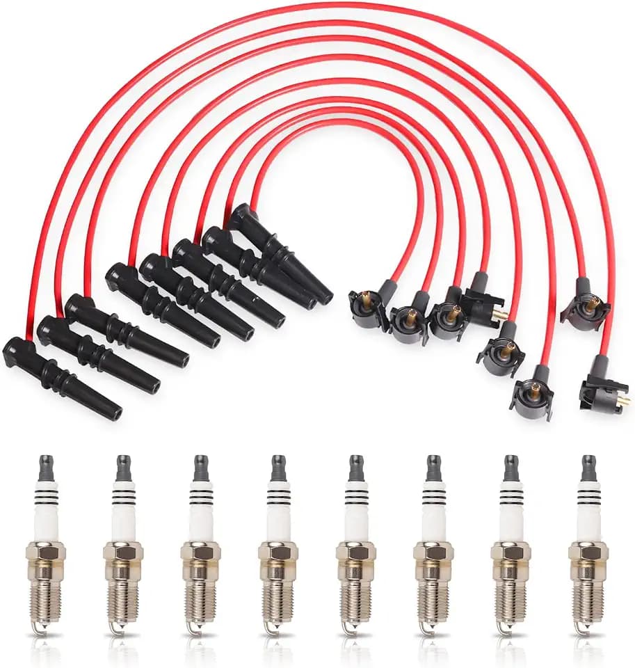 ENA Set of 8 Platinum Spark Plug and Red Wire Set Compatible with Ford Mercury Lincoln E150 F150 F250 Expedition Town Car Grand Marquis 4.6L V8 Replacement for WR5934 F8PZ12259LA CH8882 700944 SP432