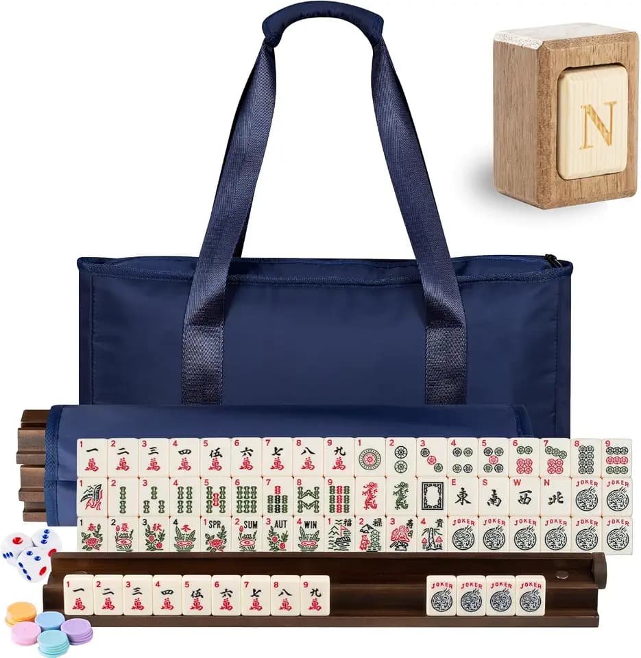 MUTEX American Mahjong Set with 166 Premium Tiles & 4pcs Walnut Wooden Rack