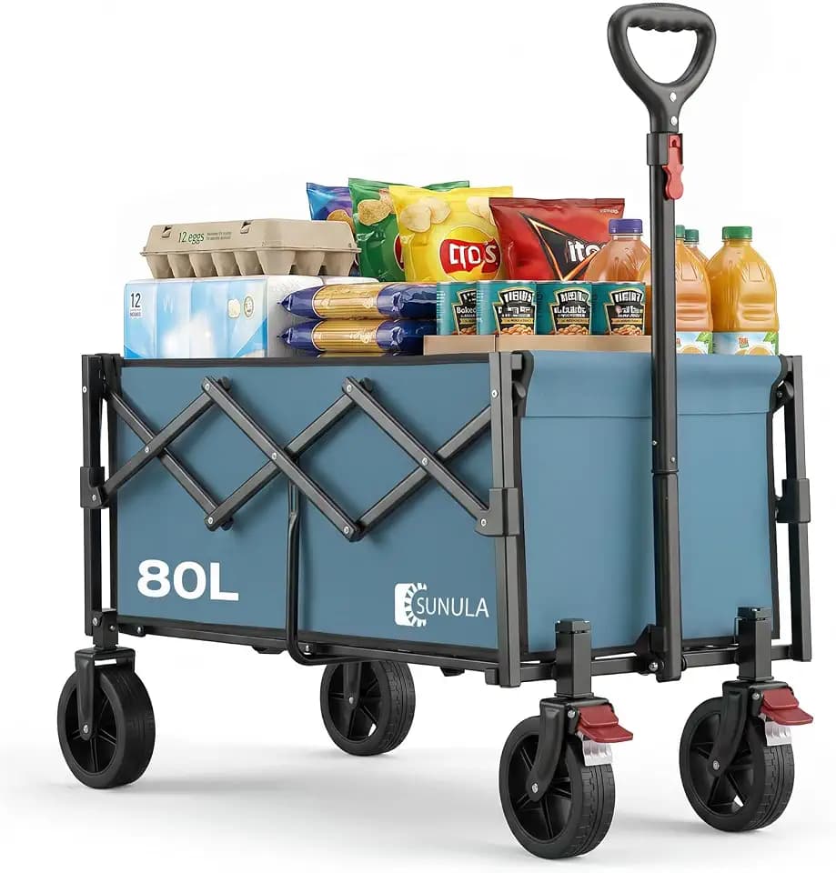 SUNULA Bollerwagen Faltbar Klein 80L, Handwagen Geländegängig mit Bremsen