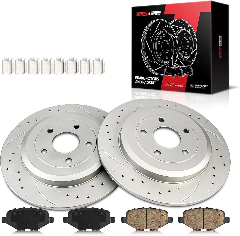 Torchbeam Rear Brakes and Rotors Kit Brake Pads Brake Rotors and Pads for Ford 2011-2014 Edge, Ford 2013-2017 2019 Explorer 3.5L, Ford 2011-2012 2018 Explorer, Brake Rotors + Ceramic Pads Kit