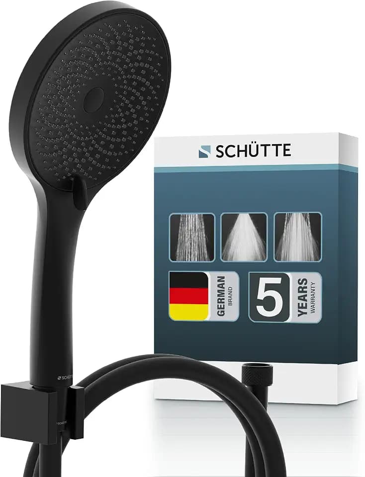 SCHÜTTE RAVEN Brauseschlauch mit Handbrause und Wandhalter | Duschbrause mit 3-fach verstellbarem Duschkopf | Brauseset mit mit Schlauch | Schlauch für Dusche in Schwarz