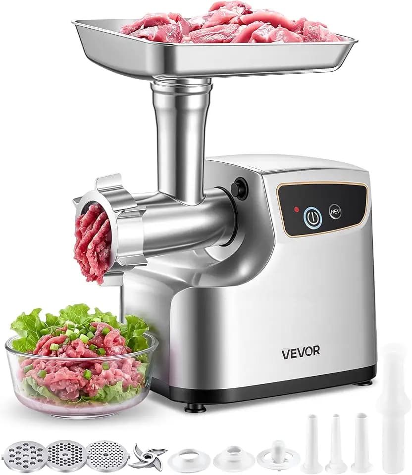 VEVOR Fleischwolf, 2,3 kg/min Kapazität, Elektrischer Fleischwolf #8 mit 3 Lochscheiben, 3 Wurstfüllrohren & Kubbe-Set, 700 W 2-in1 Küchenmaschine für die Heimische Küche