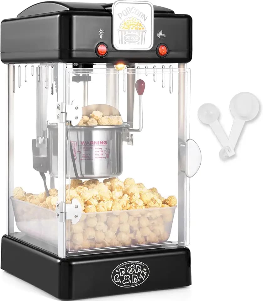 VEVOR Popcornmaschine Popcornautomat Popcorn-Maker, 300 W Popcornmaschine 2,5 oz Kessel ergibt 4 Qt pro Ladung, mit PP-Tür, inkl. 2 Schaufeln Tablett