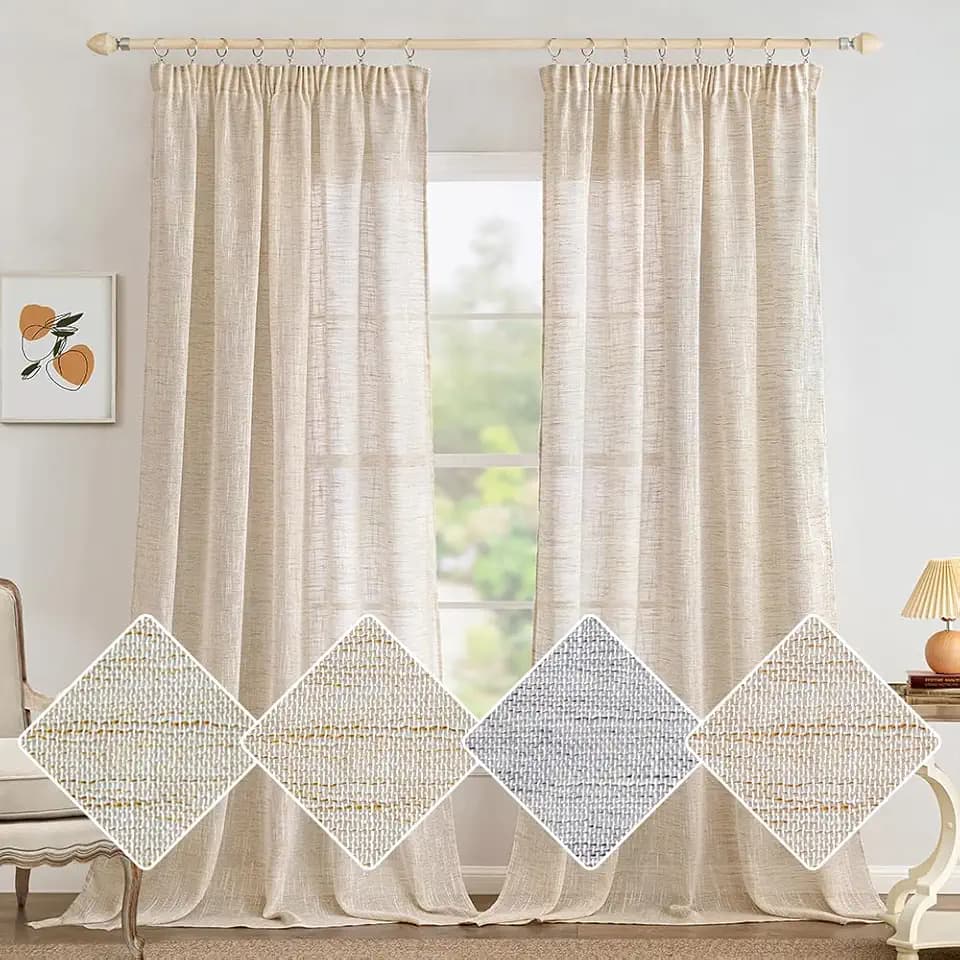 MIULEE Gardinen mit Kräuselband, Leinenoptik 140x225 cm Weißer Reis, 2er