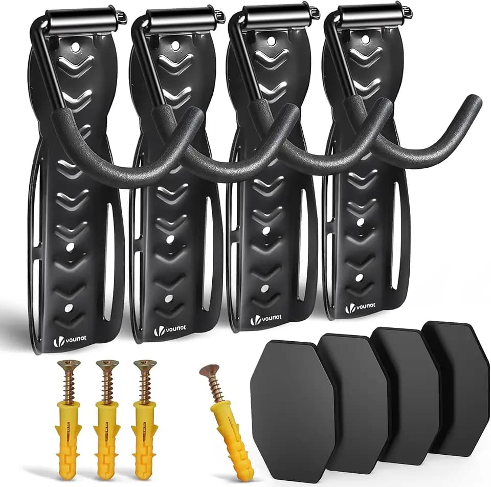VOUNOT® 4er-Set Fahrrad Wandhalterung, Stahl Wand Fahrradhalter mit Schutzpolster, Fahrrad Haken, Fahrradständer zum Aufhängen, ideal für Garage oder Keller, Schwarz