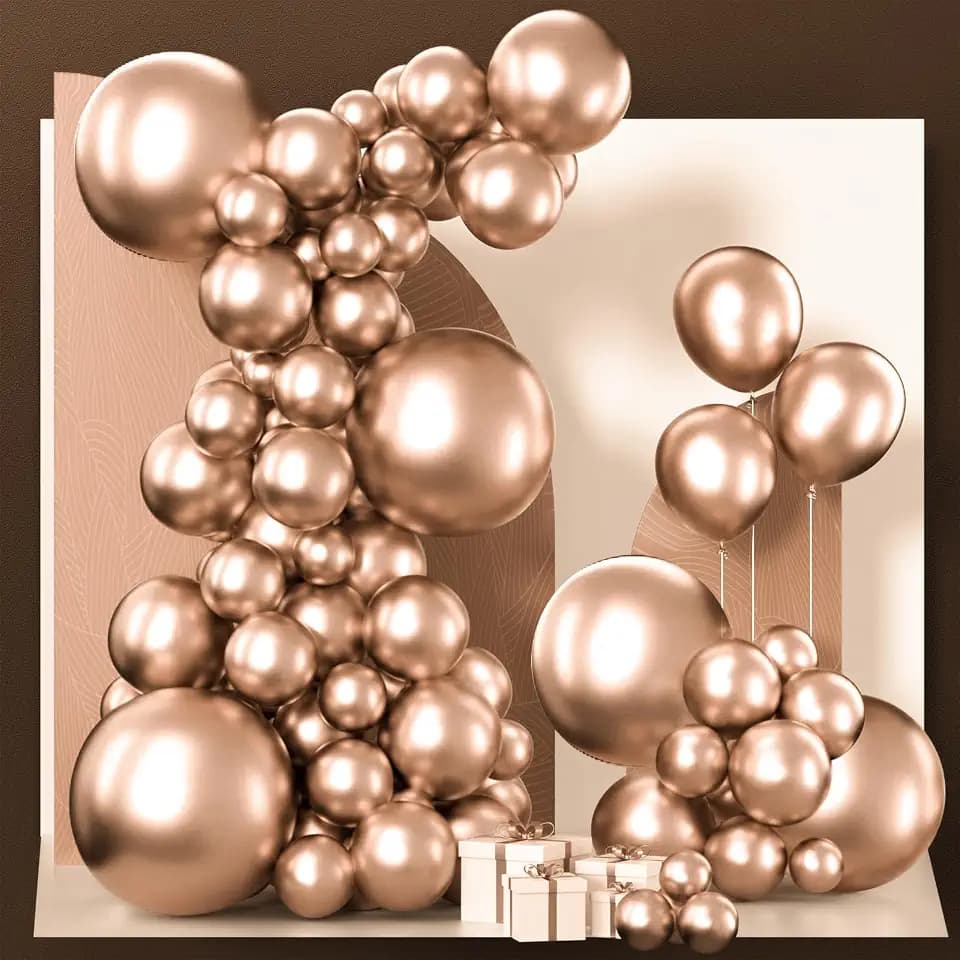 PartyWoo Metallic Rose Gold Balloons 130pcs Chrome Champagne Gold Color