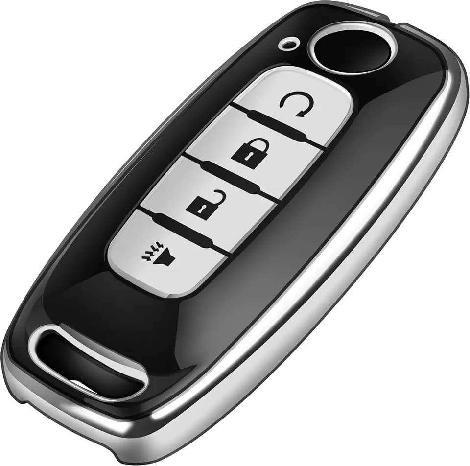 Tukellen for Nissan Key Fob Cover, Premium TPU Plated Case for 2023-2026 Pathfinder Rogue Ariya Versa Kicks Sentra Armada Murano Smart Remote Key Protector (Silver, 4 Buttons)
