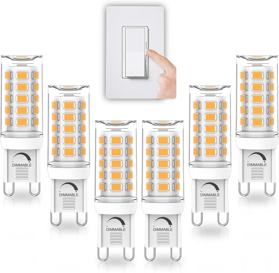 YUIIP G9 LED Bulb Dimmable, 4W, 40W Halogen Equivalent, 3000K Warm White, AC 120V G9 Bi Pin Base Light Bulbs, 380LM, No Flicker, 360° Beam Angle, Pack of 6