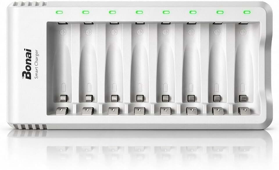 BONAI Akku Ladegerät für NI-MH AA AAA Wiederaufladbare Batterien 8 Slot
