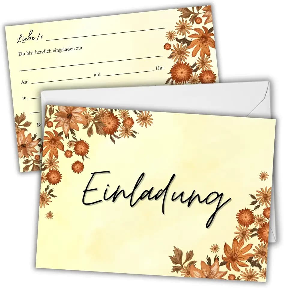 12 Einladungskarten mit Umschlägen Aquarell Blumen Beige Braun Floral Einladung Geburtstag Hochzeit Party Feier Jubiläum Vintage Karten 10x15 cm Blanko Einladung Erwachsene