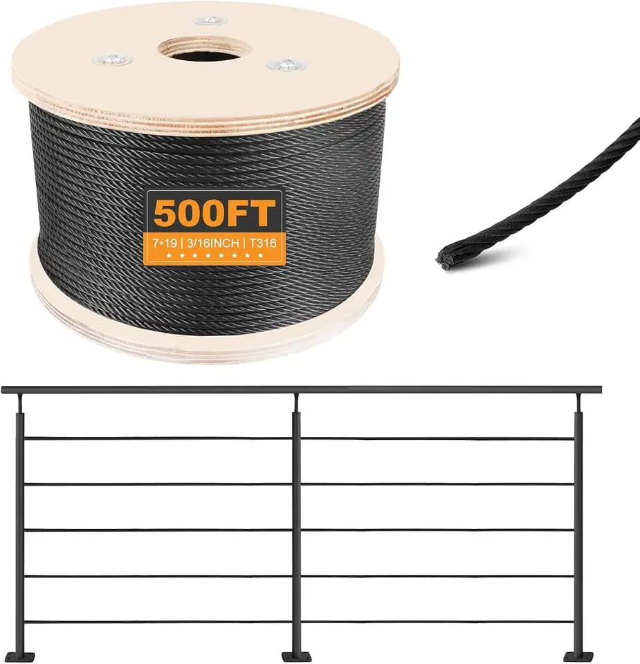 T316 Black 3/16IN Stainless Steel Cable, 500FT Wire Rope, Aircraft Cable