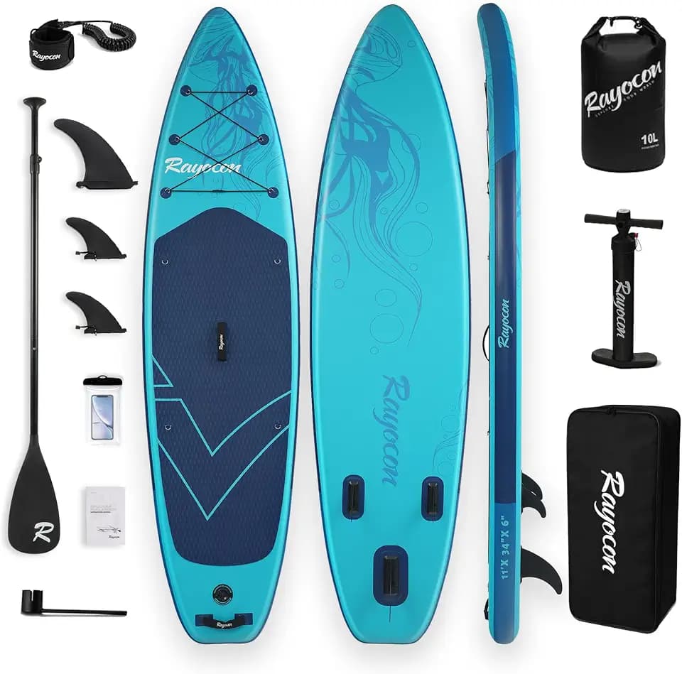 RAYOCON 11'x34 Extra Wide Inflatable Paddle Board with SUP Accessories