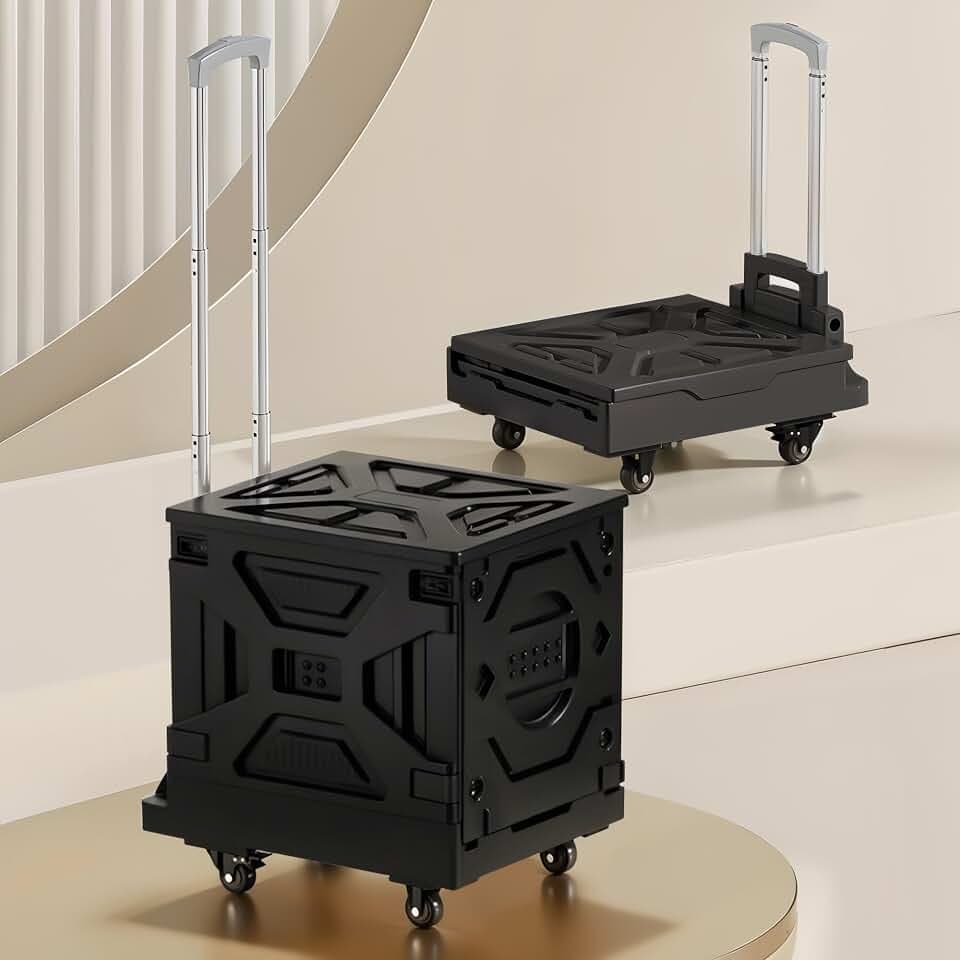 VECELO 66L Modern Rolling Carts with Wheels, Foldable Utility Cart, Light Weight Platform Trucks Dolly, 4 Heavy Duty Wheels, Ideal for Shopping, Camping, Teachers, Elegant Black