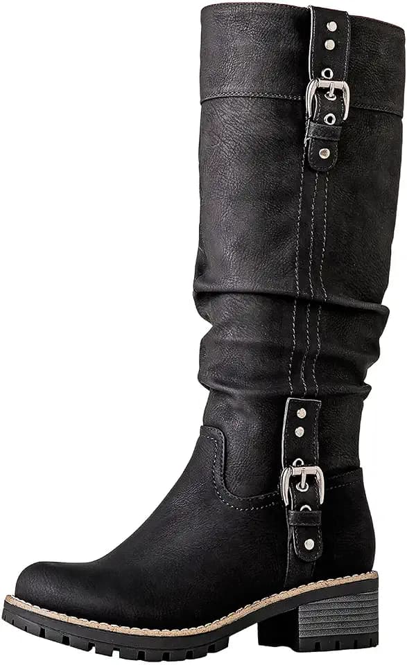 GLOBALWIN Women’s Knee-High Riding Boots Tall Fashion Boots with Chunky Low Heel & Side Zipper Everyday Wear Casual Boots For Women