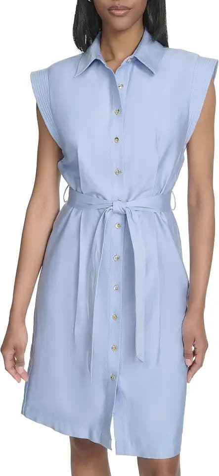 HALSTON Women's Cap Sleeve Cotton Shirt Dress