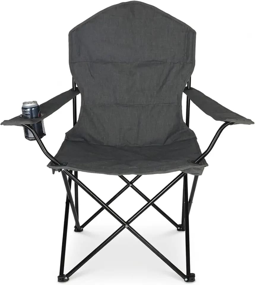 Relaxdays Campingstuhl, klappbar, Armlehnen, Getränkehalter, Tragetasche, HxBxT: 106x90x45 cm, 100 kg, Klappstuhl, grau