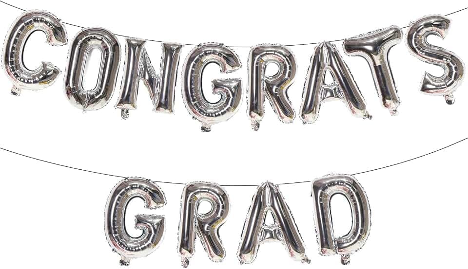 KALOR 16 Inch Silver Congrats Grad Banner Balloons, Silver Congrats Grad Letters Sign, Graduation Decorations 2026 for Graduation Party Decorations 2026