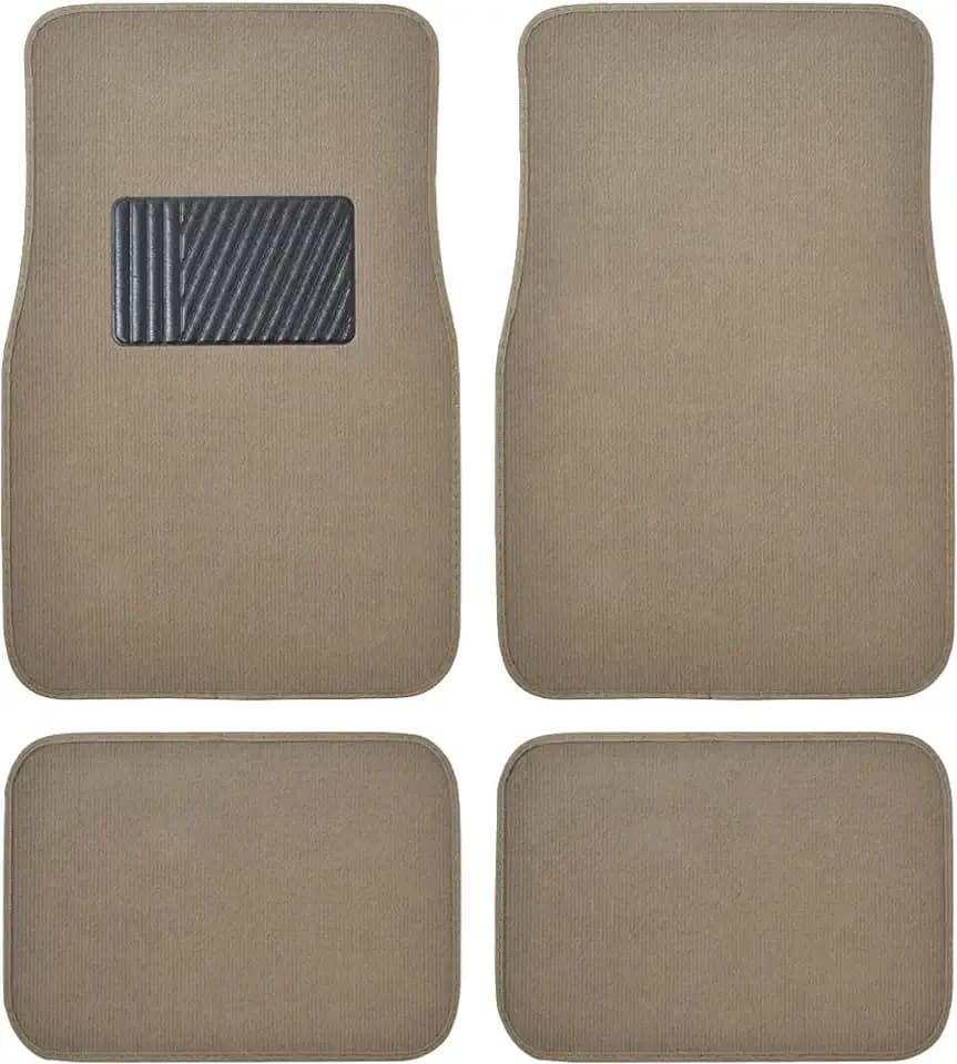 BDK Premium Medium Beige Carpet Floor Mats for Cars - Universal Fit Interior 4-Piece Car Mats Full Set with Vinyl Heel Pad Protector - Cute Car Accessories Interior Floor Covers for SUVs & Trucks