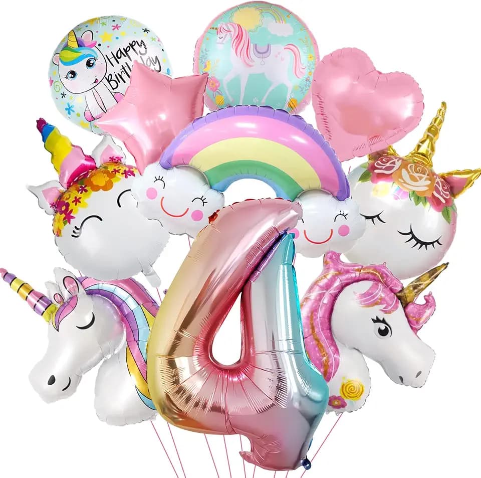 Huahuanghui 10 Stück Set Einhorn Deko Kindergeburtstag 4,Unicorn Ballon Set