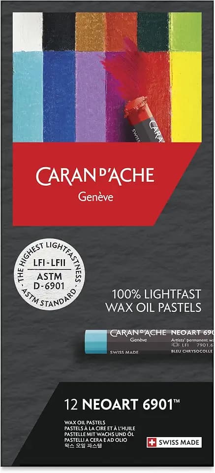 CARAN D’ACHE Neopastel Set 12 Farben, Ölpastelle im Metalletui, Künstler Pastellkreiden, Swiss Made
