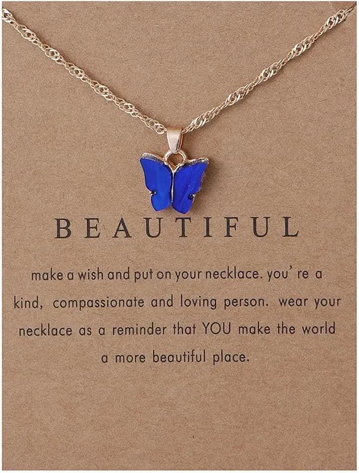 Caiyao Sweet Cute Colorful Butterfly Adjustable Clavicle Chain Lightweight Arcylic Insect Necklace with Message Card Friendship Good Luck Bohemian Jewelry for Women