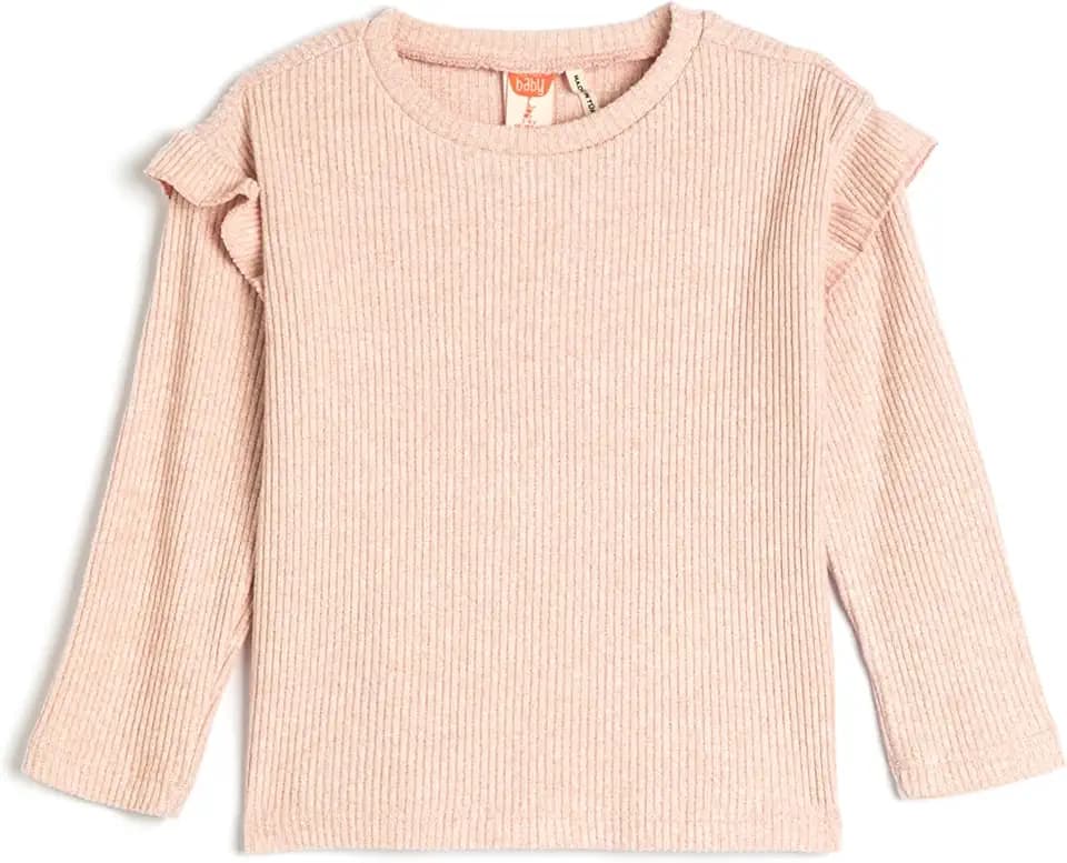 Koton Babygirls Basic Ruffle Detail Long Sleeve Ribbed Crew Neck Soft Touch T-Shirt