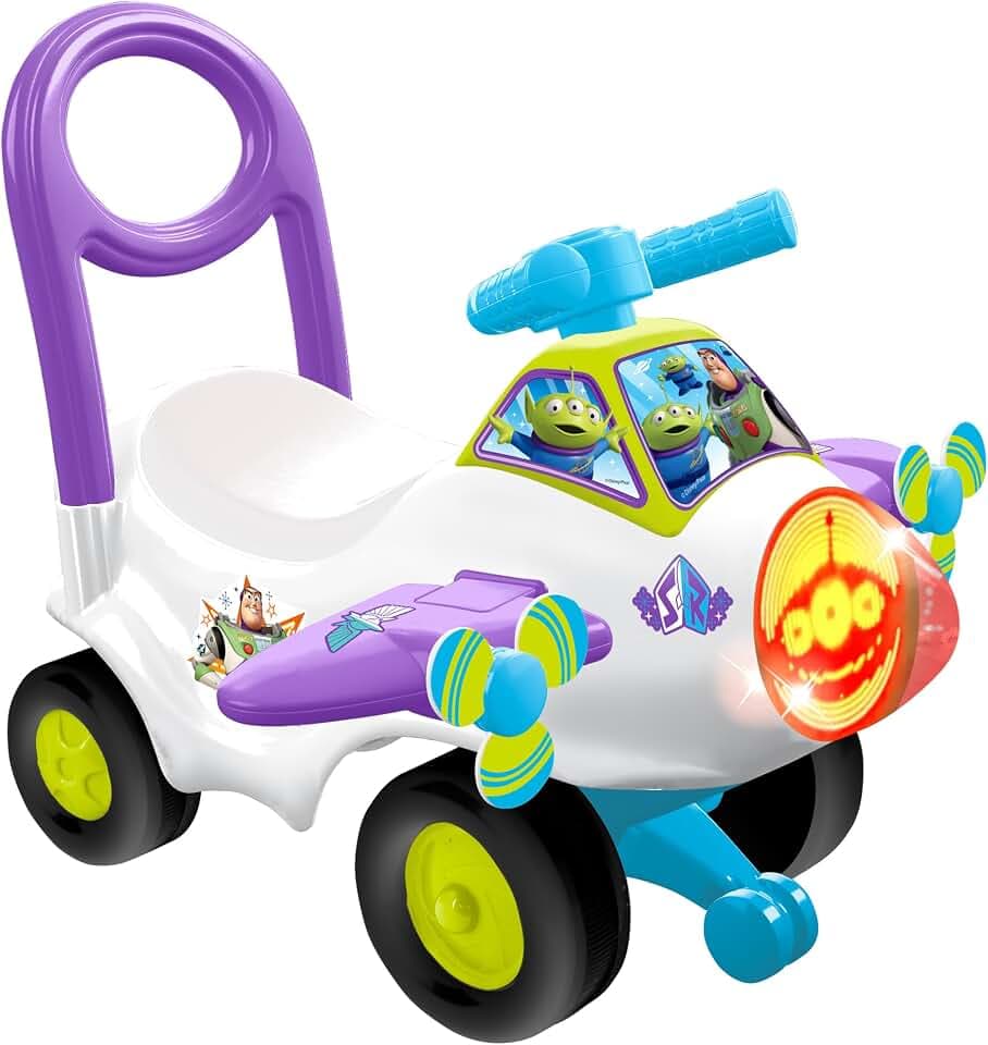 Kiddieland: Animated Lights Activity Plane - Buzz Lightyear - Disney Lights-Sounds Foot-to-Floor Vehicle, Interactive Steering Wheel, Toddlers 12-36mo