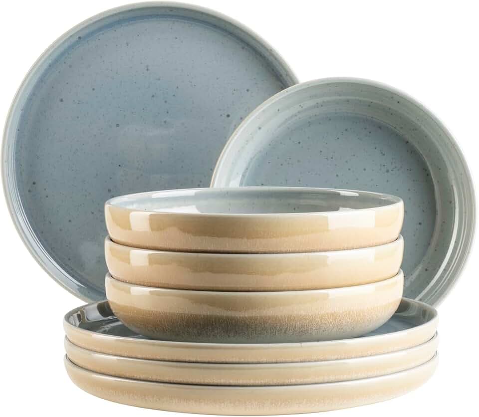 MÄSER, Serie Candy, Tafelservice für 4 Personen, Teller Set in moderner runder Form, Pastellfarben, hergestellt in Portugal, Steinzeug, Blau