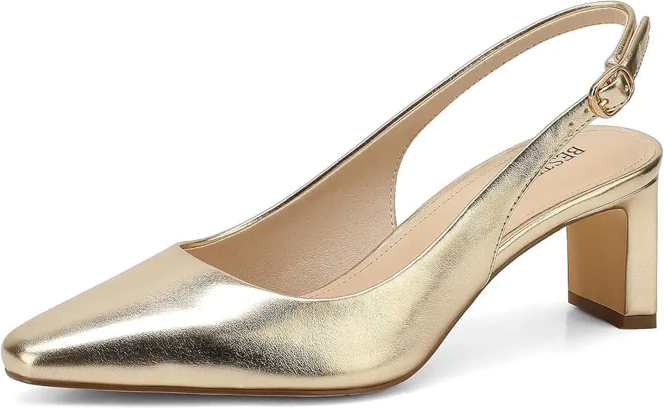 Women's Slingback Heels Closed Toe 2.2 Inch Block Heel Pumps