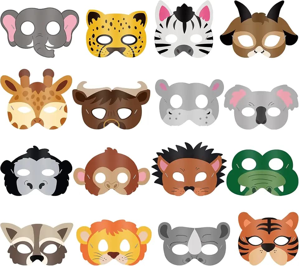 Blulu 16 Pcs Safari Animal Masks for Kids Birthday Party Decoration,Animals