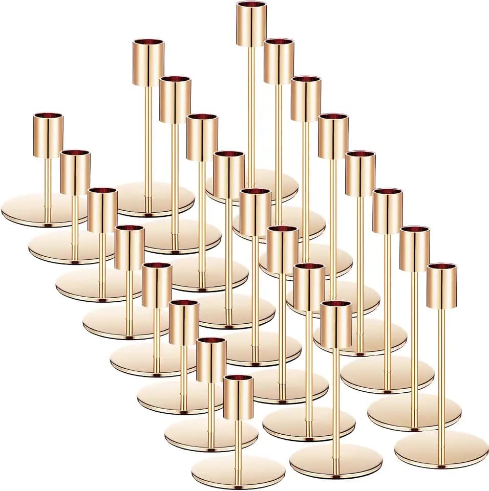 Sieral Candle Holders Bulk Taper Candlesticks Holders Set Modern Decorative Metal Candelabras for Wedding Anniversary Home Dinning Table Centerpiece Xmas Party Decor(Gold,24 Pcs)