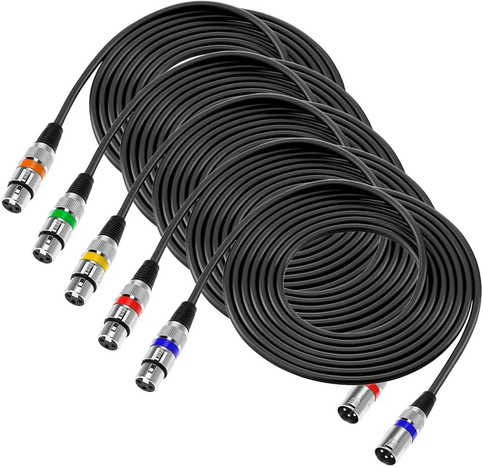 QWORK® 5 Stück 5M XLR Kabel, 3-pin XLR Mikrofonkabel Stecker auf Buchse, Störungsfreies XLR-Kabel, für Mikrofon, Lautsprecher, Audiomixer