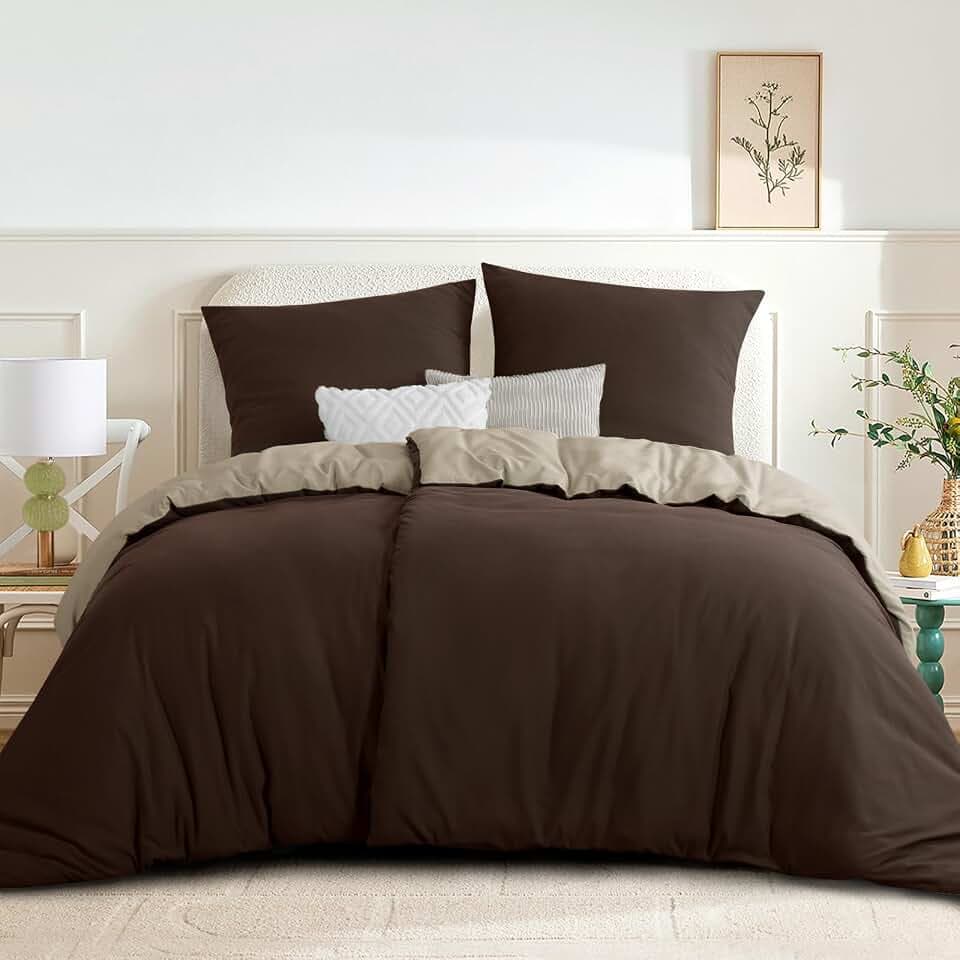 RUIKASI Bettwäsche 135x200 4teilig Mikrofaser, Braun Khaki