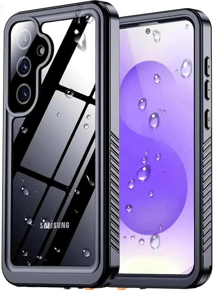 SPIDERCASE Upgraded for Samsung Galaxy S25 Case Waterproof,Built-in Screen & Camera Lens Protector[IP68 Underwater] [Military Grade Shockproof] Full Body Protection Phone Case,Black/Clear