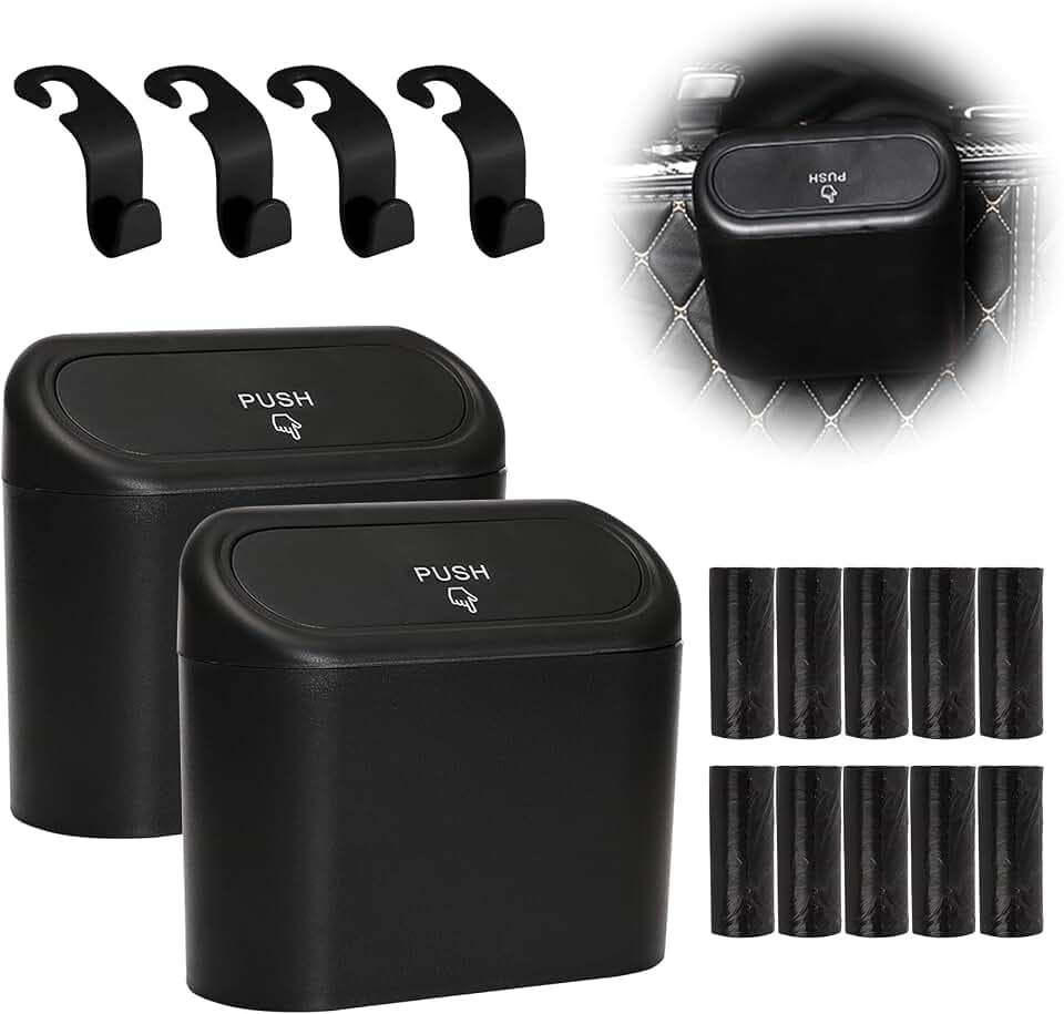 Idota 2 Stück Auto Mülleimer, Automülleimer mit 150 Auto Müllsäcke und 4 Stück Autositzhaken, Mülleimer Auto Multifunktional Automülleinmer mit Deckel, Mülleimer für Auto, Auto Accessoires