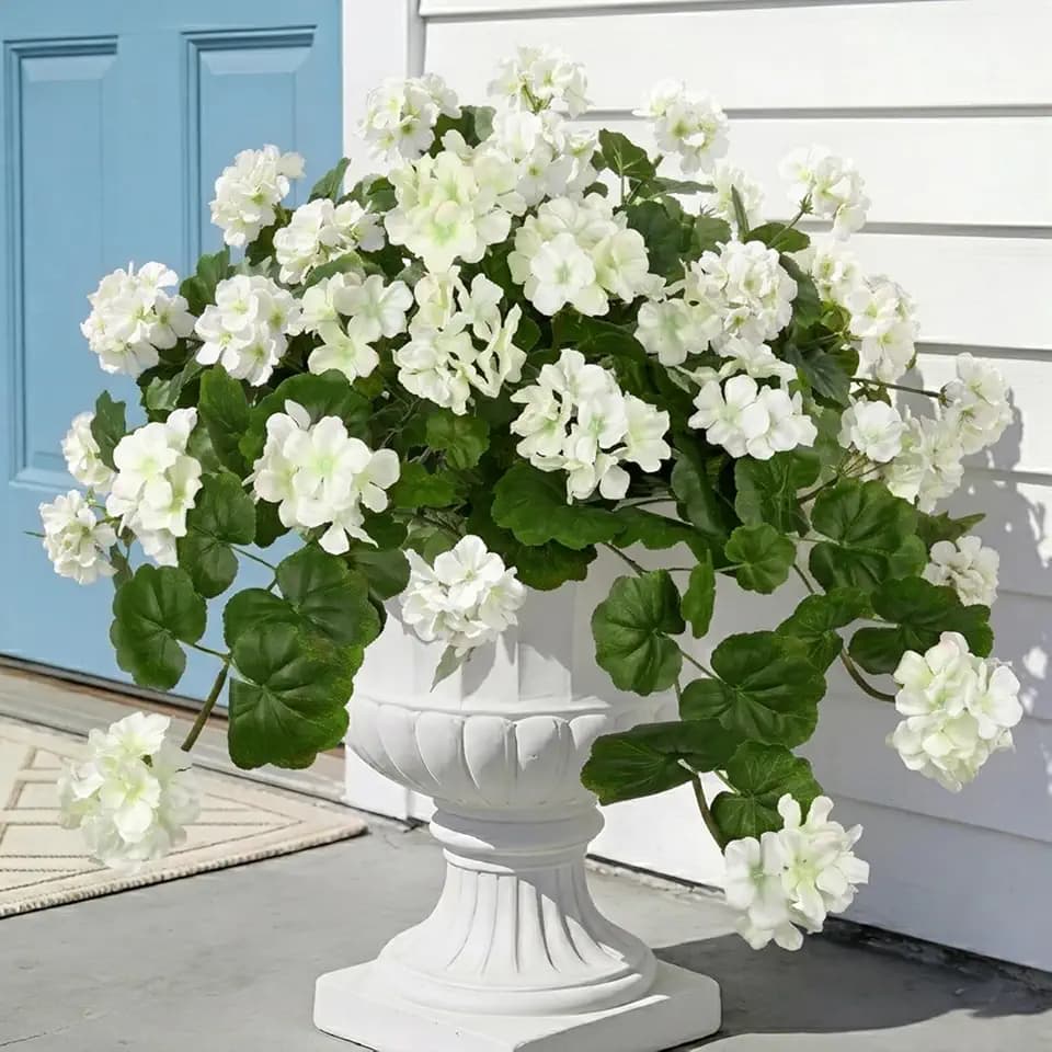 Briful Realistic Silk Geraniums Flowers for Outdoor & Indoor Decor, 19.6” Wide Lush White Artificial Geranium Bouquet for Home Door Patio Decor, 15.7'' High Farmhouse Trailing Hanging & Tabletop Decor