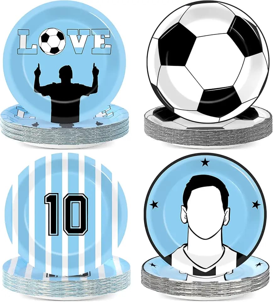 48Pcs Soccer Paper Plates Soccer Star Disposable Dessert Plates Supplies 7Inch Blue and White Sports Ball Plate Sport Party Dinnerware Decorations for Birthday Baby Shower Party Decorations