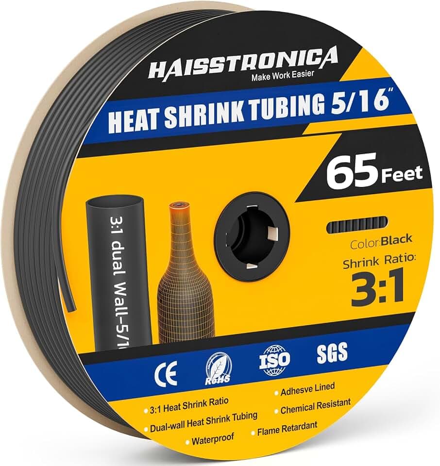 haisstronica 65Ft 3:1 Heat Shrink Tubing Roll 5/16" Black