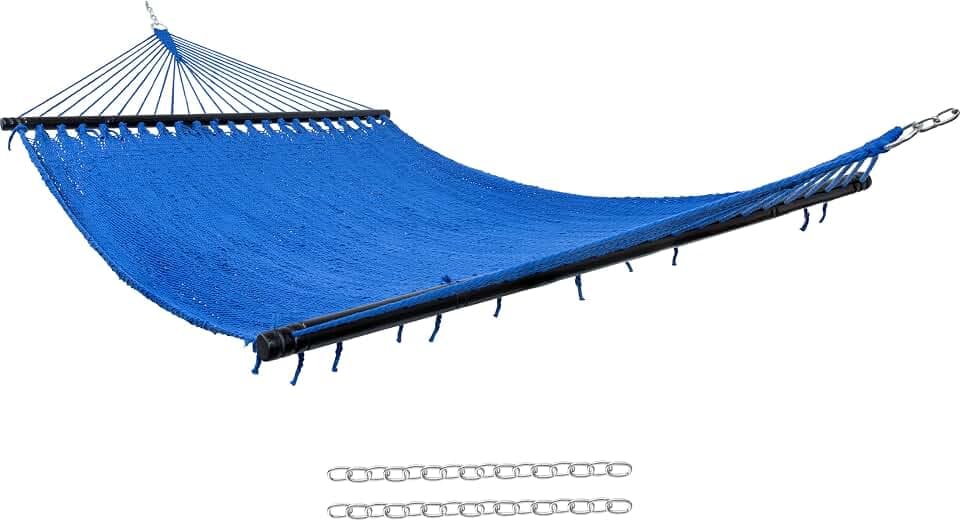 Sunnydaze 75" x 55" Bed, Heavy-Duty Double Rope Hammock for Outside, Blue