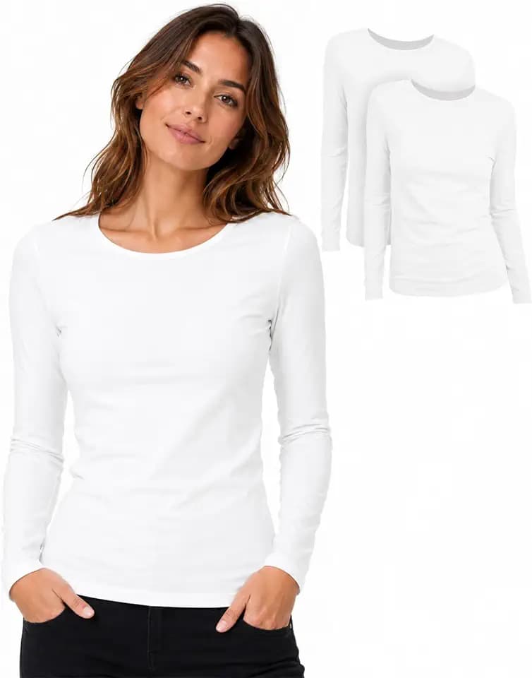 Basic Treasure 2/3er-Pack Damen T-Shirts 100% Baumwolle, Kurz- oder Langarm