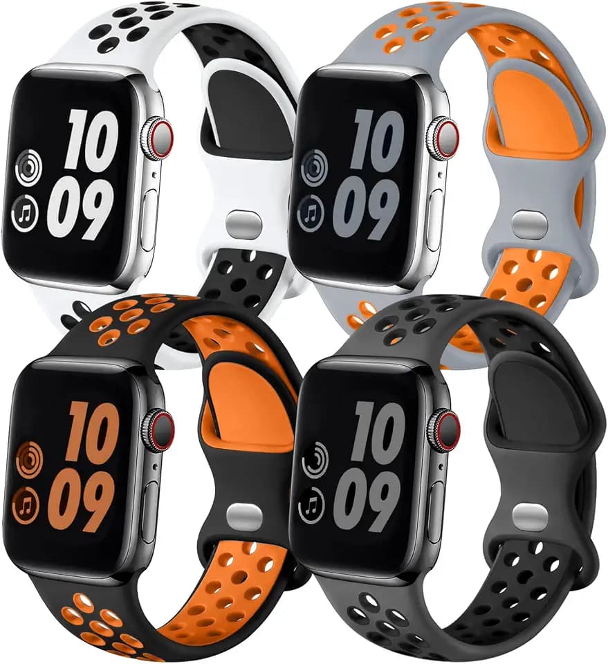 Adorve 4 Pack Sport Bands Compatible with Apple Watch Bands for Men Women 49mm 46mm 45mm 44mm 42mm 41mm 40mm 38mm,Breathable Soft Silicone Strap for iWatch Band Series 11 10 SE Ultra 9 8 7 6 5 4 3 2 1