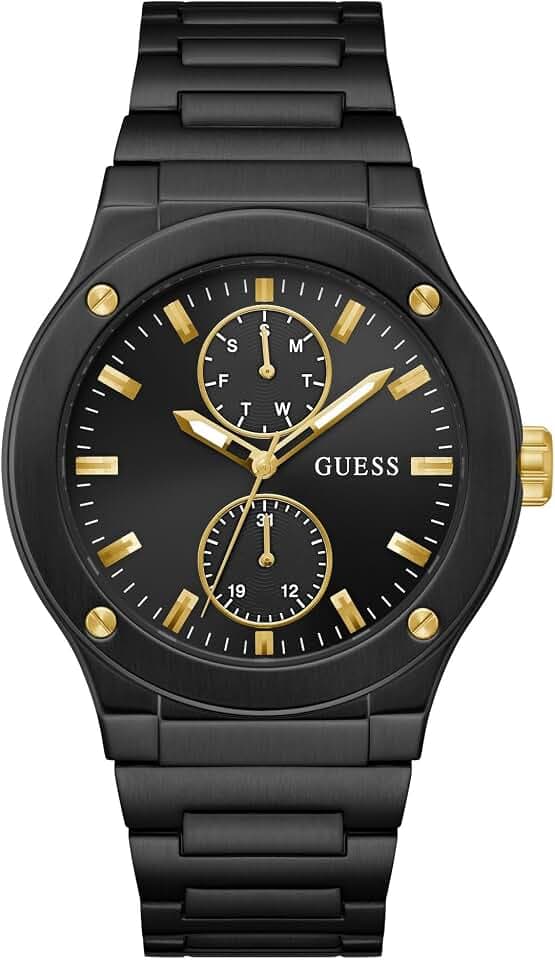 Guess Men's 45mm Watch - Black Stainless Steel Strap Black Dial and Case